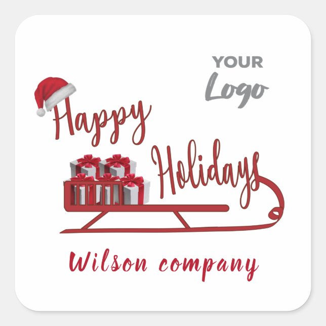 Modern typography Sledge Happy Holidays logo  Square Sticker (Front)