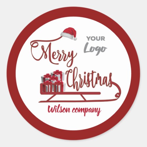 Modern typography Sledge Merry Christmas logo Classic Round Sticker