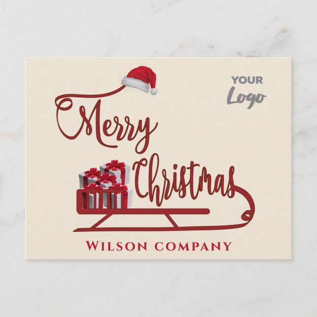 Modern typography Sledge Merry Christmas logo Holiday Postcard (Front)