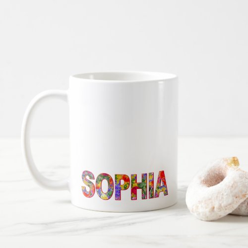 Modern typography Sophia bold floral name mug