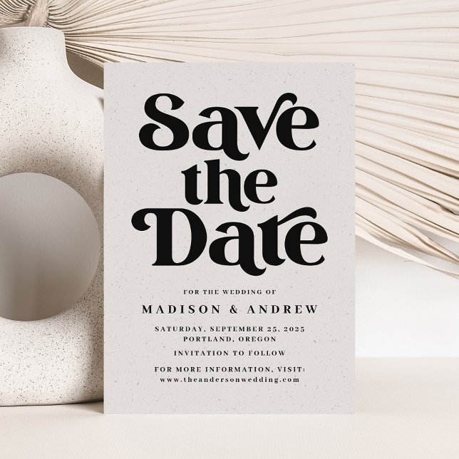 Modern Typography Speckled Gray and Black Save The Date (Creator Uploaded)
