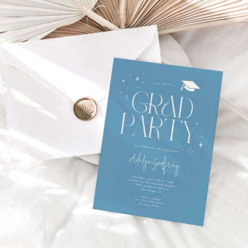 Modern Typography Star Denim Blue Graduation Party Invitation