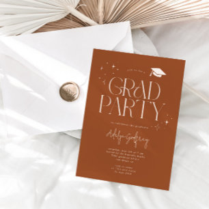 Modern Typography Star Terracotta Graduation Party Invitation
