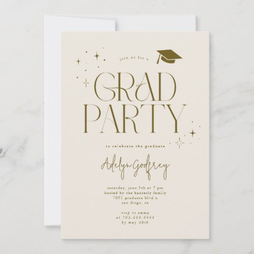 Modern Typography Stars Cream Graduation Party Invitation