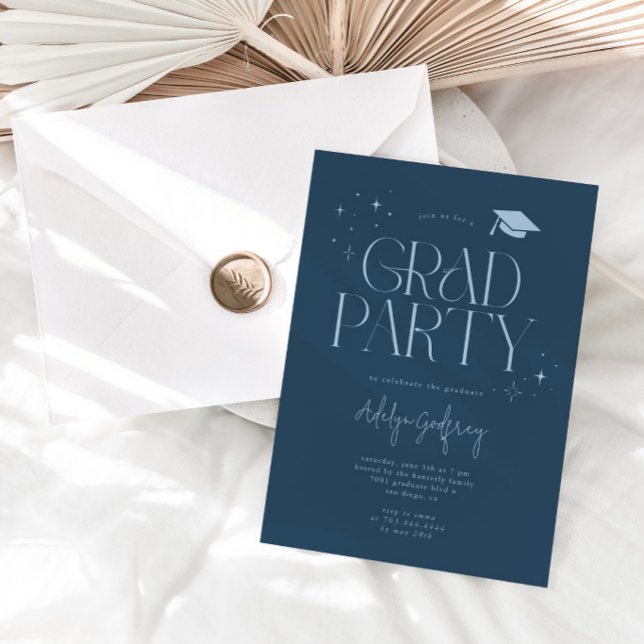 Modern Typography Stars Navy Graduation Party  Invitation (Creator Uploaded)