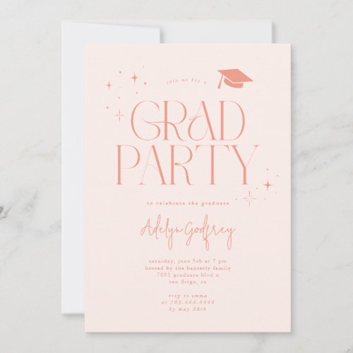 Modern Typography Stars Peach Graduation Party Invitation