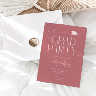 Modern Typography Stars Pink Graduation Party Invitation