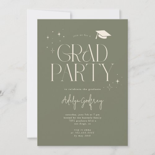 Modern Typography Stars Sage Graduation Party Invitation