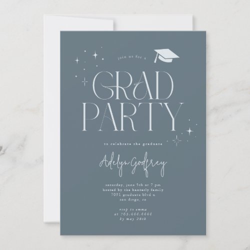Modern Typography Stars Slate Graduation Party Invitation