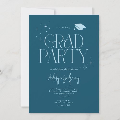 Modern Typography Stars Teal Graduation Party Invitation