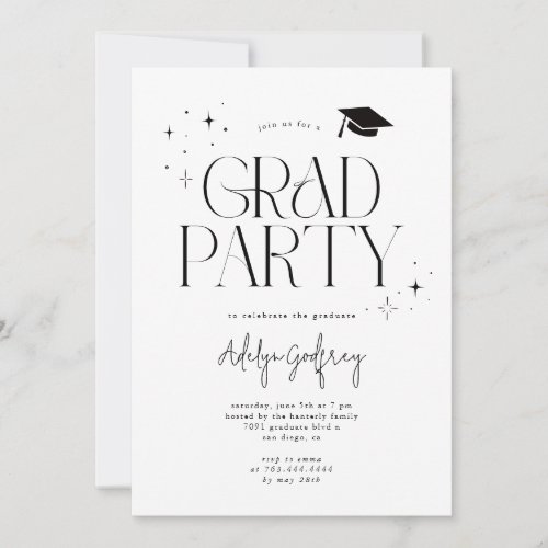 Modern Typography Stars White Graduation Party Invitation