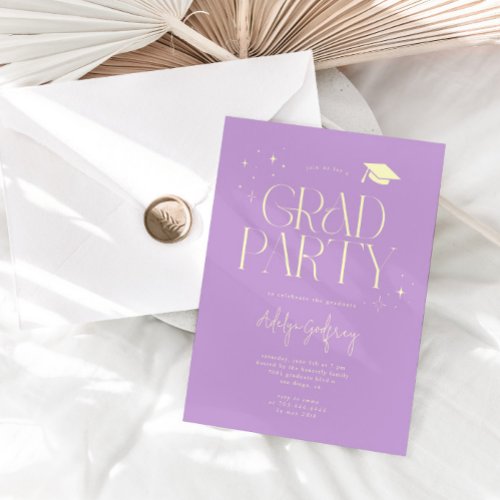 Modern Typography Stars Wisteria Graduation Party Invitation