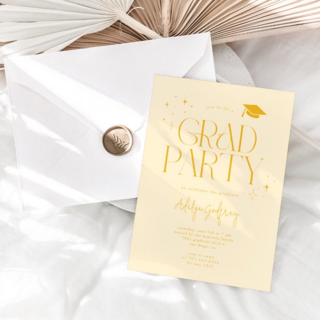 Modern Typography Stars Yellow Graduation Party  Invitation (Creator Uploaded)
