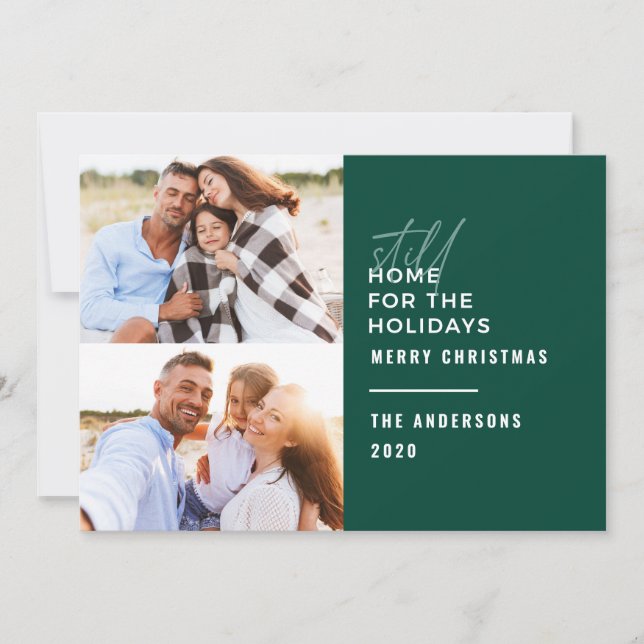 Modern typography still home for the holidays holiday card (Front)