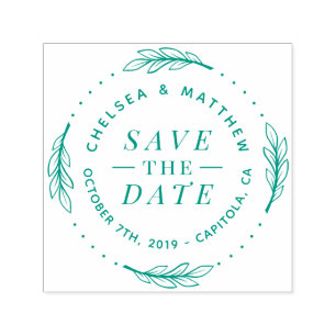 Modern Typography & Stylish Wreath Save The Date Self-inking Stamp