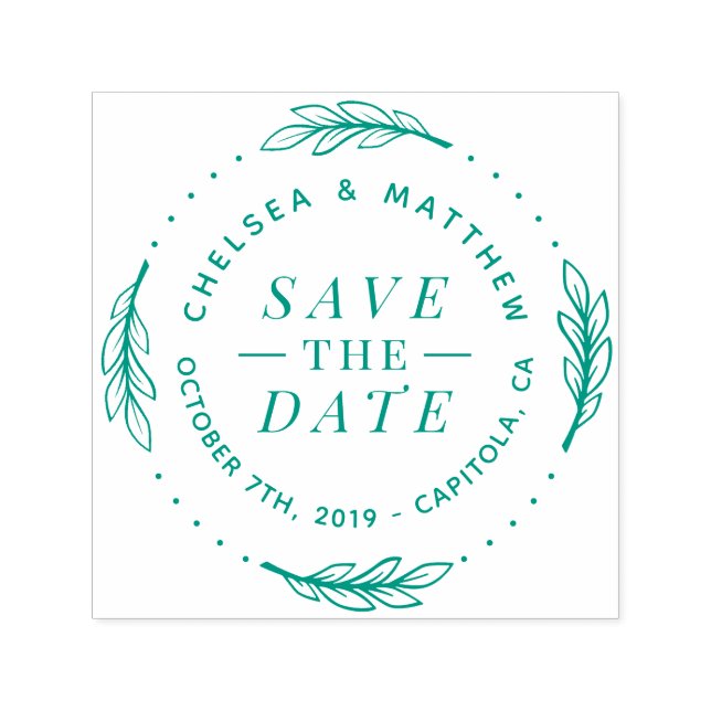Modern Typography & Stylish Wreath Save The Date Self-inking Stamp (Design)