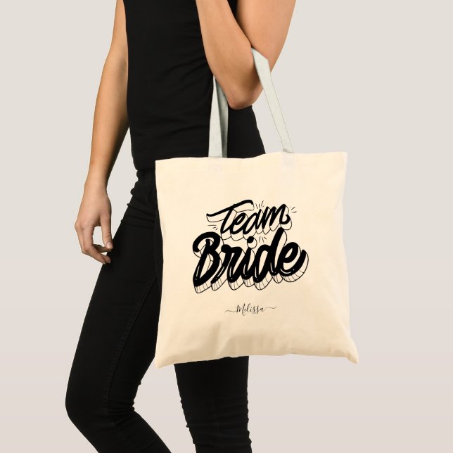 Modern Typography Team Bride Custom Name  Tote Bag (Front (Product))