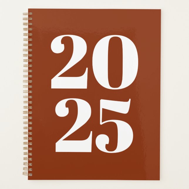 Modern typography terracotta custom year monogram planner (Front)