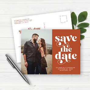 Modern Typography Terracotta Photo Save the Date Announcement Postcard