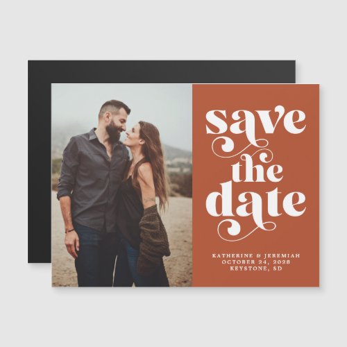 Modern Typography Terracotta Photo Save the Date Magnetic Invitation