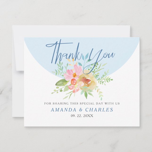 Modern Typography Thank you Colorful Flowers Card (Front)