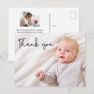 Modern typography Thank you Custom Baby Photos Announcement Postcard