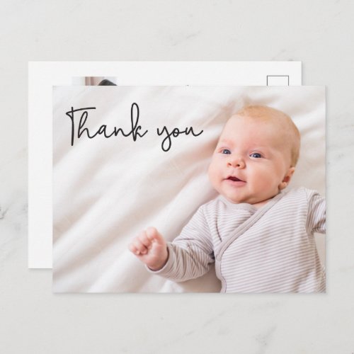 Modern typography Thank you Custom Baby Photos Announcement Postcard