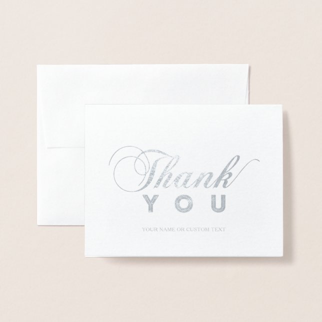 Modern Typography Thank You Silver Foil Card (Front With Envelope)