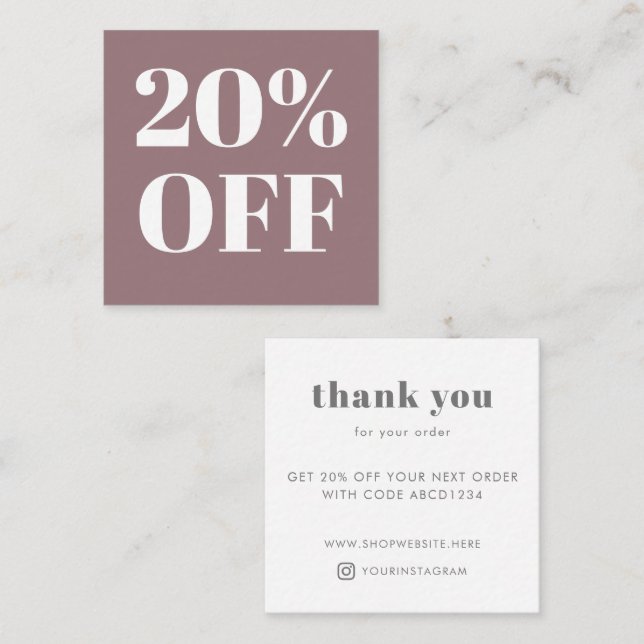 Modern Typography Thank You Small Business Discount Card (Front/Back)