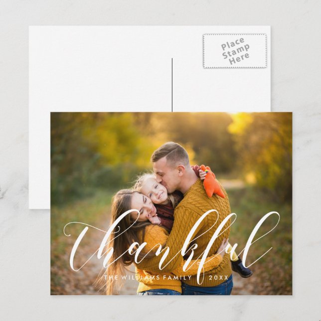 Modern Typography Thanksgiving Photo Holiday Postcard (Front/Back)