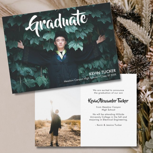 Modern Typography Trendy Boys Photo Graduation Announcement (Modern Typography Trendy Boys Photo Graduation Announcement)