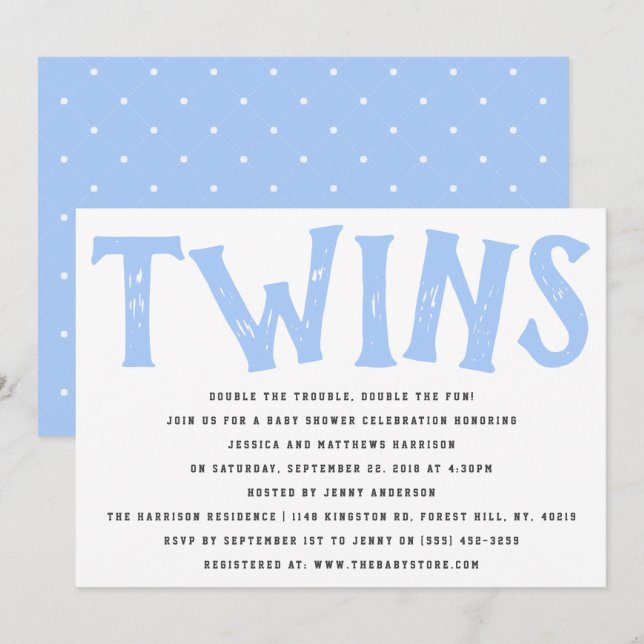 Modern Typography Twin Boys Baby Shower Invitation (Front/Back)