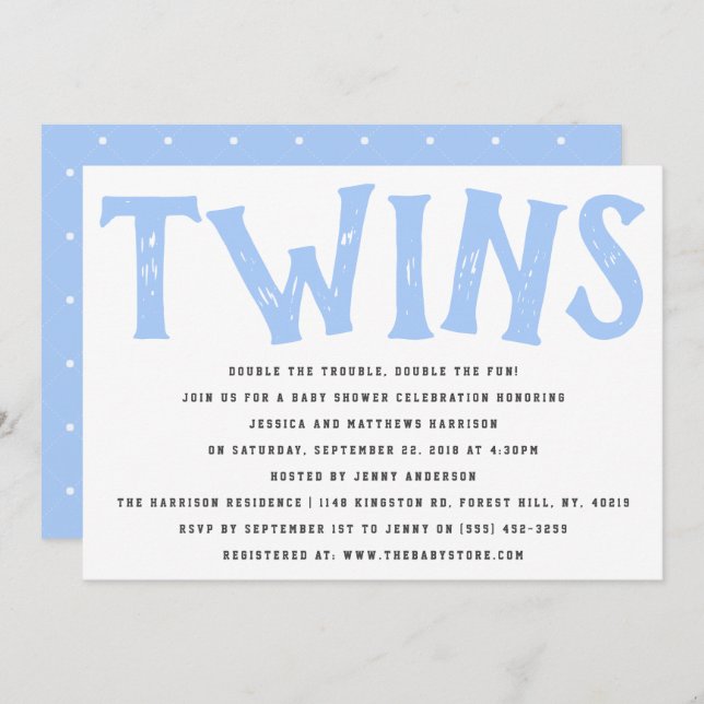 Modern Typography Twin Boys Baby Shower Invitation (Front/Back)