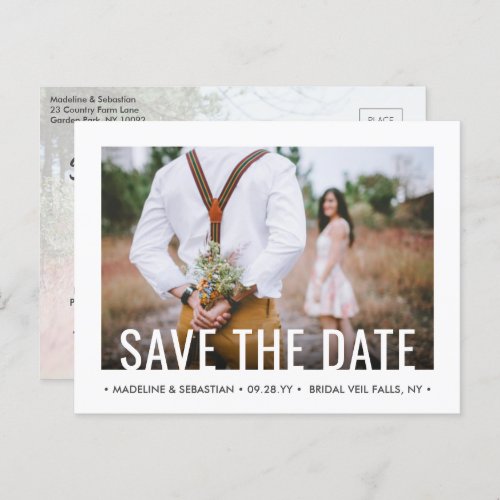 Modern Typography Two Photo Wedding Save the Date Announcement Postcard