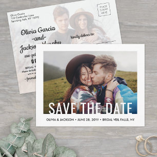 Modern Typography Two Photo Wedding Save the Date Announcement Postcard