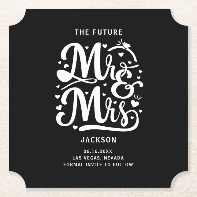Modern Typography Unique Wedding Paper Coaster (Front)
