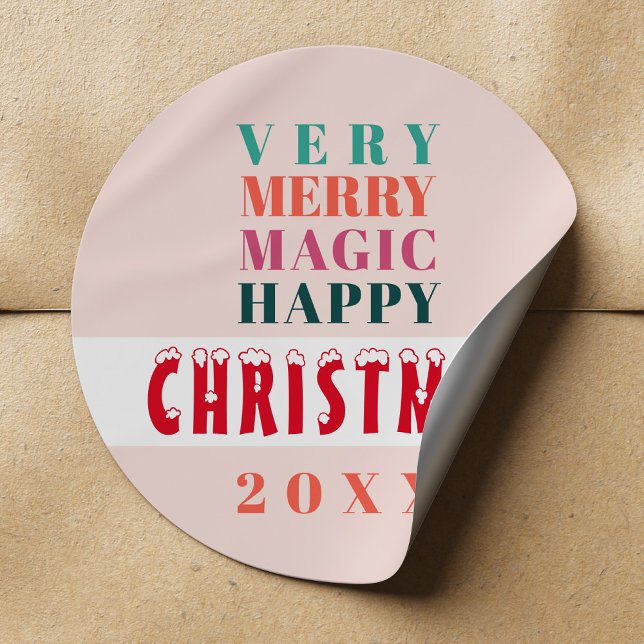 Modern typography Very Merry Christmas Classic Round Sticker (Creator Uploaded)