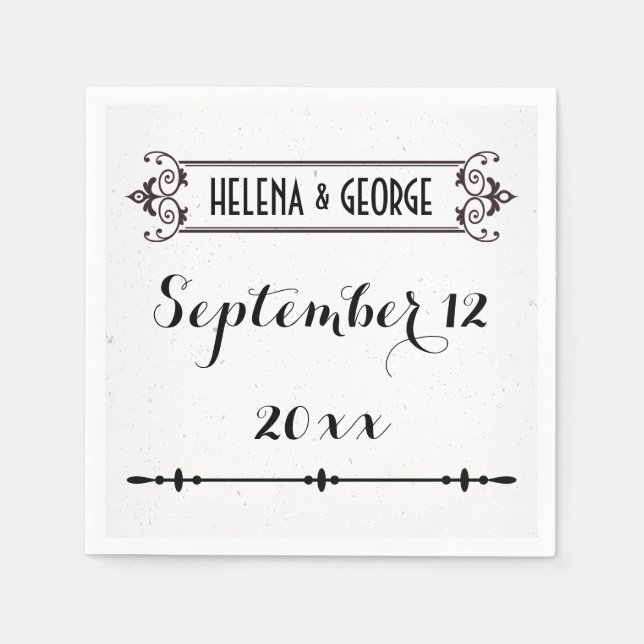 Modern typography, vintage frame wedding napkins (Front)