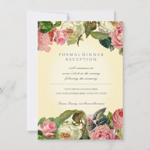 MODERN Typography Vintage Rose Floral Reception Invitation