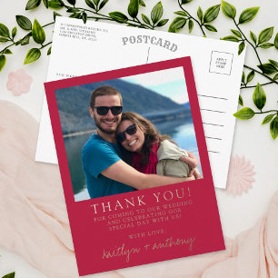 Modern Typography Viva Magenta Minimalistic Photo Foil Invitation Postcard