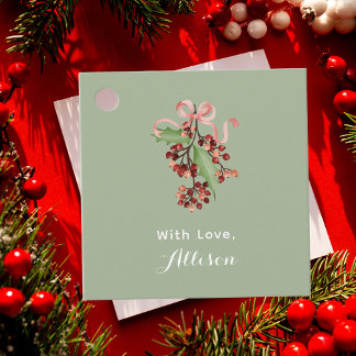 Modern Typography Watercolor Holly Berry Christmas Favor Tags