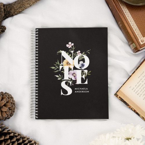 Modern Typography Watercolor Wildflowers  Name No Notebook