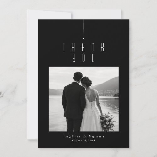 Modern Typography Wedding Black & White Photo Thank You Card