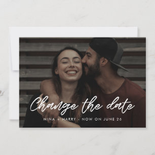 Modern typography wedding Change the date Announcement