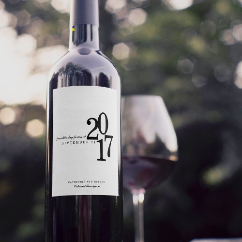 Modern Typography Wedding Date Wine Label