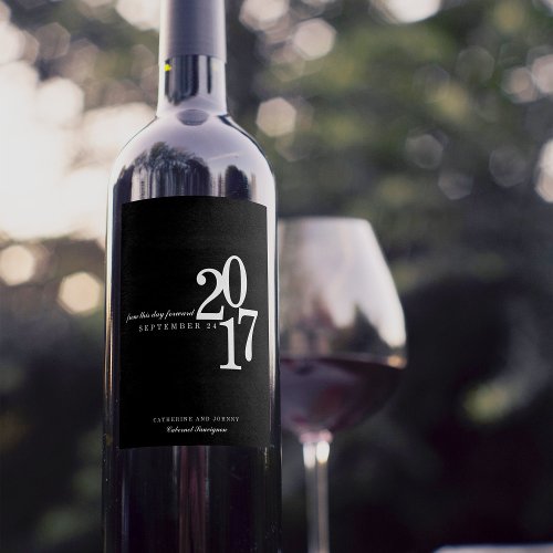 Modern Typography Wedding Date Wine Label