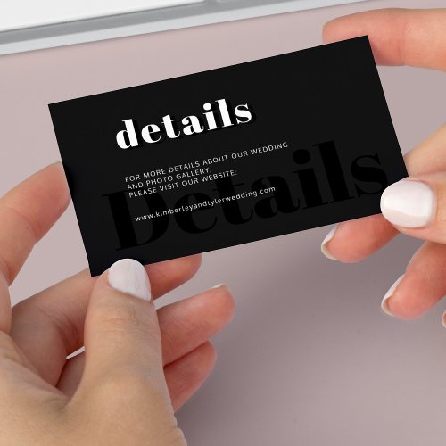 Modern typography wedding details black enclosure card