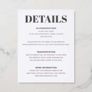 Modern Typography Wedding Details Letterpress Enclosure Card