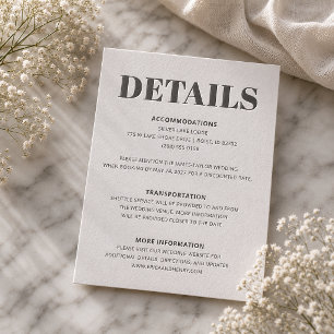 Modern Typography Wedding Details Letterpress Enclosure Card