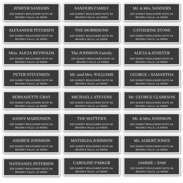 Modern typography wedding guest address black sticker (Front)